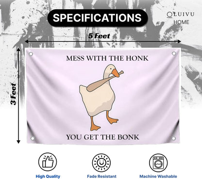 3x5 Feet Single Sided Flag with 4 Brass Grommets - Cartoon Meme Polyester Flag "Mess with the Honk" - Poster with Illustration Humorous
