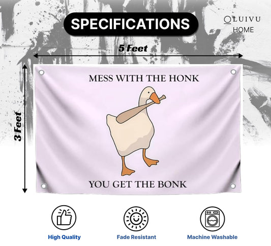 3x5 Feet Single Sided Flag with 4 Brass Grommets - Cartoon Meme Polyester Flag "Mess with the Honk" - Poster with Illustration Humorous