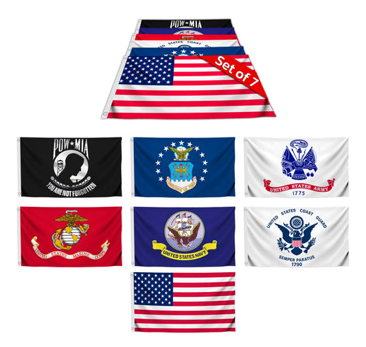 3x5 Feet Set of 7 US Military Flags with 2 Brass Grommets - Air Force Navy USA Coast Guard Marine Corps Army Veteran Banner Flag with Good Value
