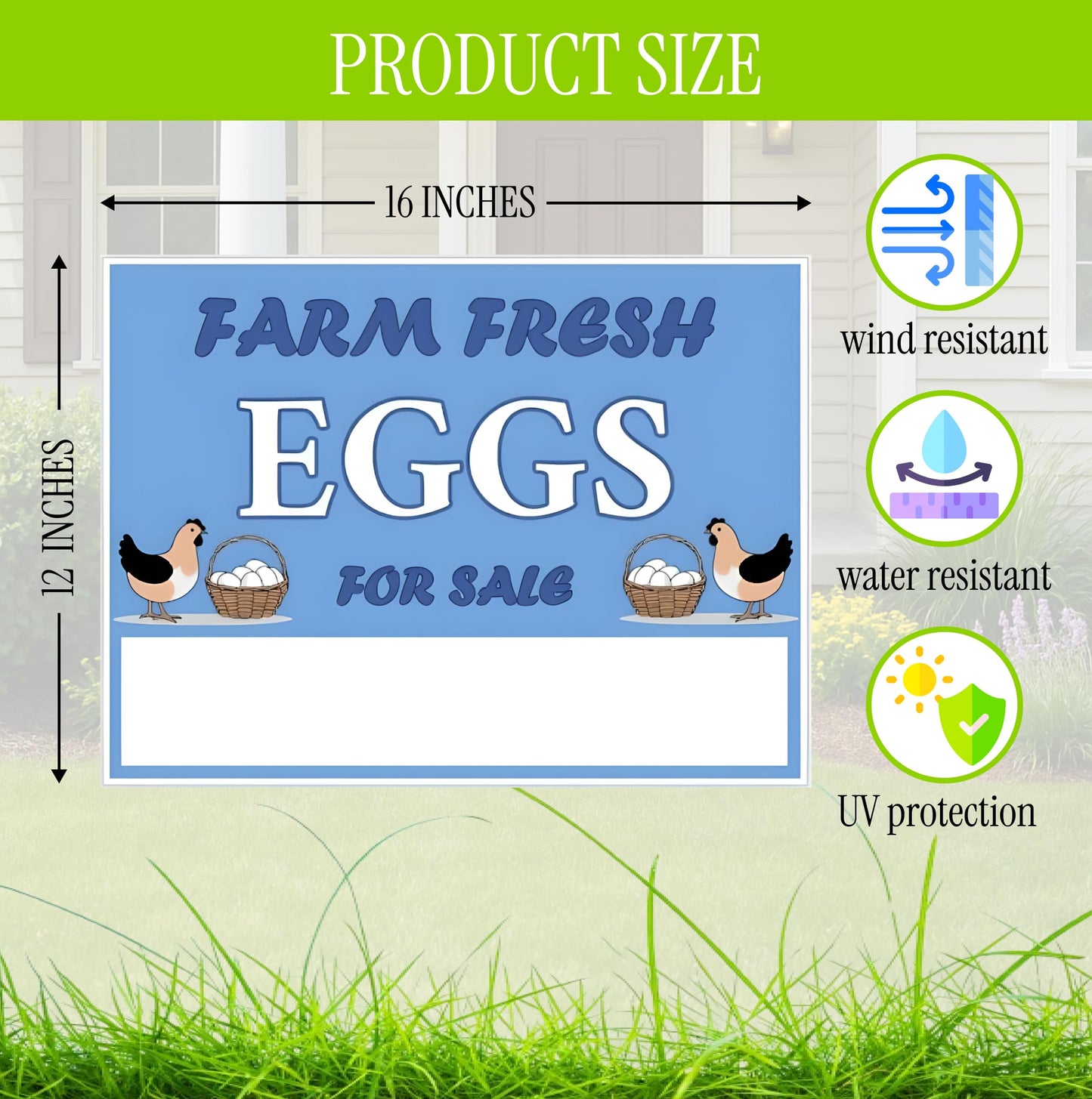 Set of 3 Double Sided 12x16 Inches Farm Fresh Eggs For Sale Sign with Metal H-Stakes