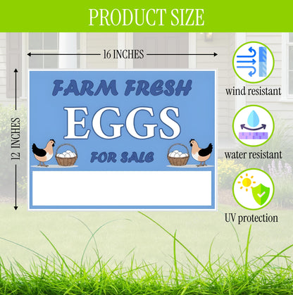Set of 3 Double Sided 12x16 Inches Farm Fresh Eggs For Sale Sign with Metal H-Stakes