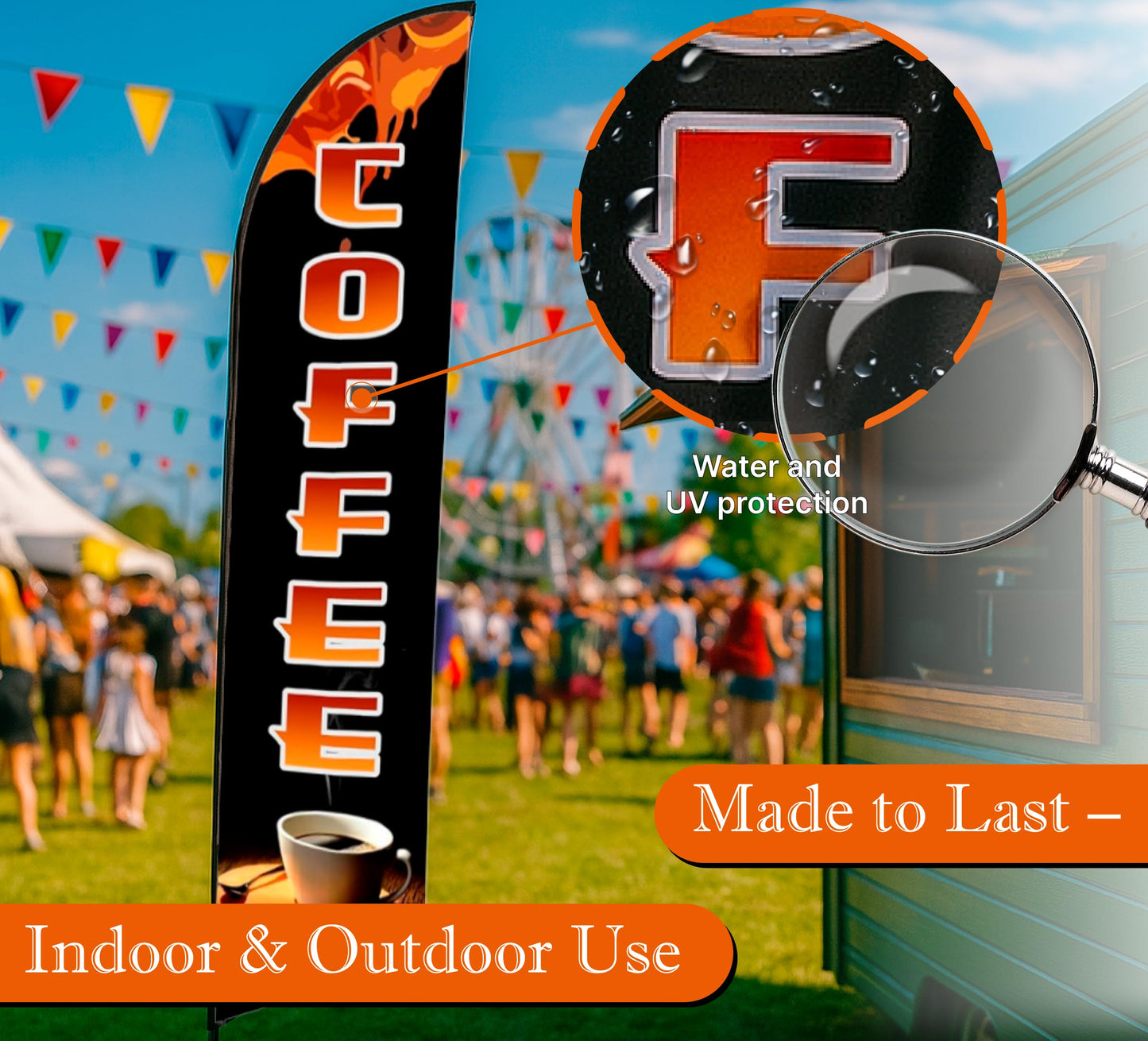 12x2.5 Feet Tall Feather Single Sided Flags "Coffee" - Coffee Flags for Businesses or Lunch - Special Coffеe Themed Polyester Flag - Windless Swooper