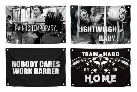 Set of 4 Motivation Gym 3x5 Polyester Flags with Four Brass Grommets - Inspire Your Workout with Single Sided Banner - Home Gym Decor for Room