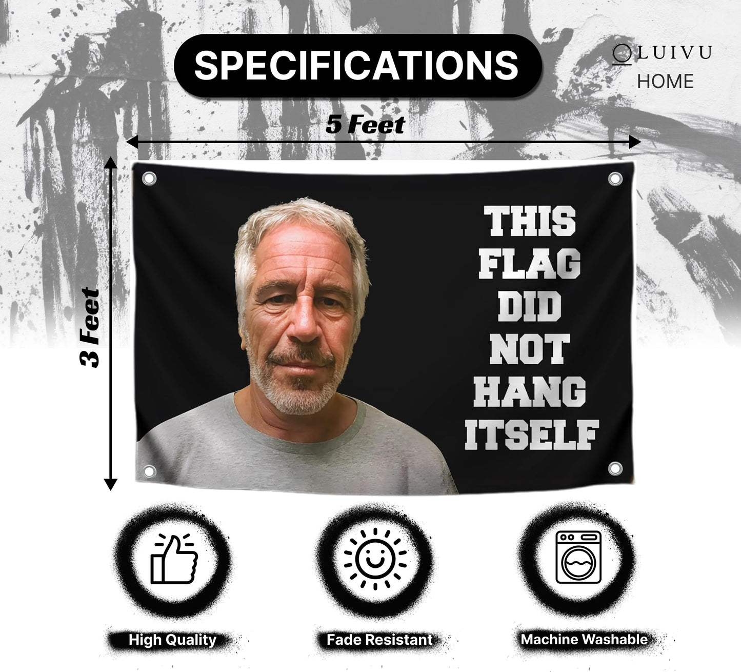 3x5 FT Banner with 4 Brass Grommets - This Flag Did Not Hang Itself - Jeffrey Epstein Tapestry Funny - Tapestrys Cool Wall Flag - College Dorm Room