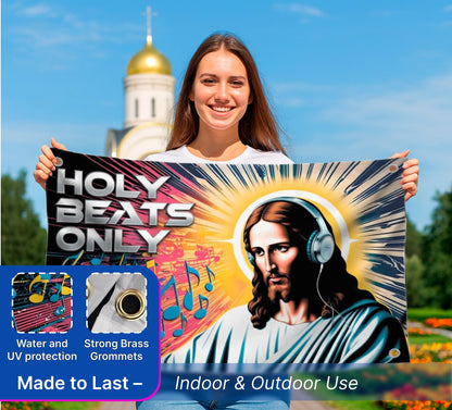 3x5 Feet Tapestry Polyester Flag "Holy Beats Only" with Four Brass Grommets - Tapestries for College Dorm Room Meme Banners Flags for Bedroom