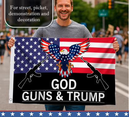 3x5 Feet God Guns And with Two Brass Grommet Polyester Single Sided Flag - US Americans American Eagle Flags. Republican Political Rebel Flags Outdoor