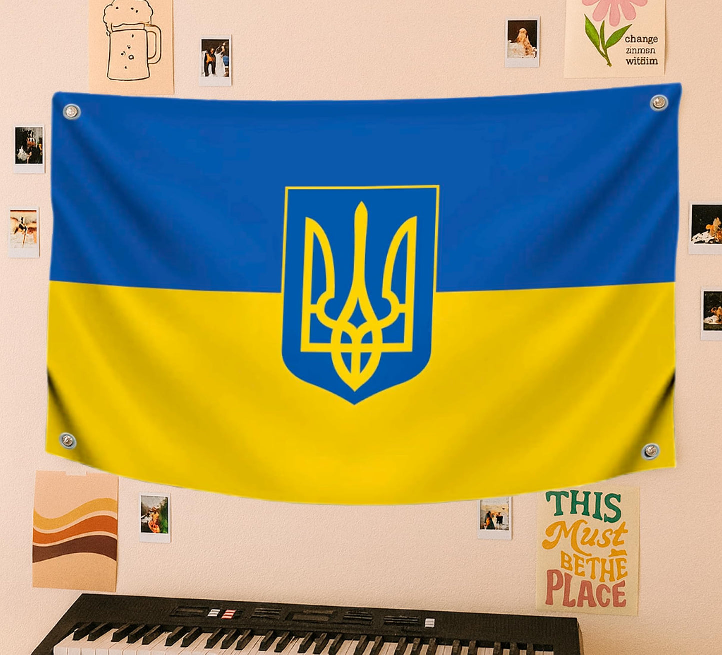 3x5 Feet Ukrainian Flag with 4 Brass Grommets - Country Flag for Wall Decoration - Polyester Flags for House Yard Garden. Ukraine Single Sided Banners