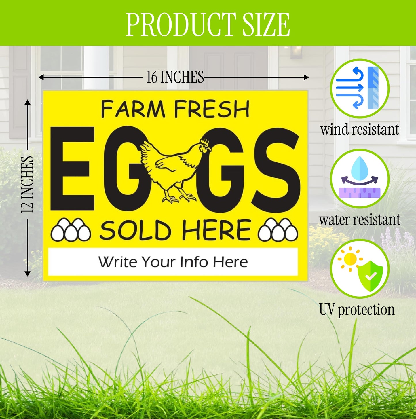 12x16 Inch 3X Double Sided Sign Farm Fresh Eggs Sold Here Yard Plastic Sign - Farm Fresh Eggs Sign With H-Stakes for Outdoor and Indoor