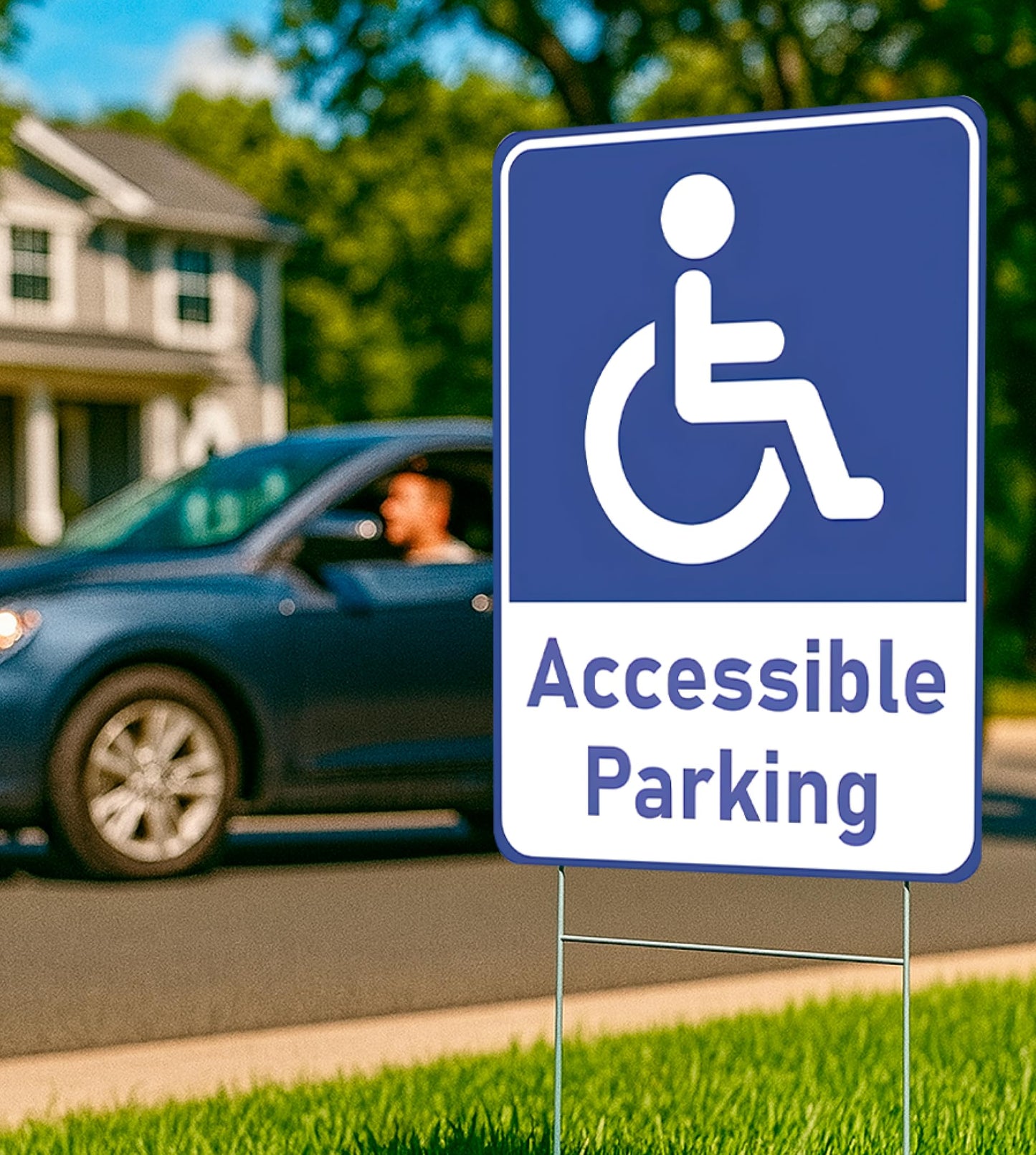 Set of 3 Double Sided 12x16 Inches "Accessible Parking" Plastic Sign with Metal H-Stakes - Reserved Spaces for Handicap Permit Vehicles