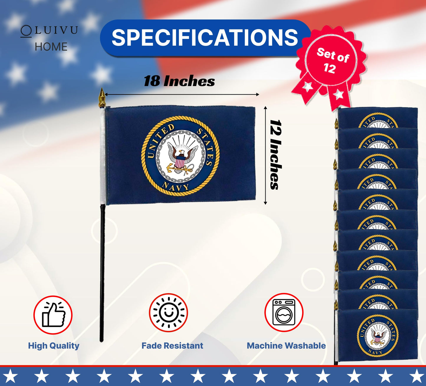 Pack of 12 (Dozen) 4x6 Inch U.S. National Emblem Military Service Miniature Desk & Table Flags - Polyester Small Mini Military Stick Flags