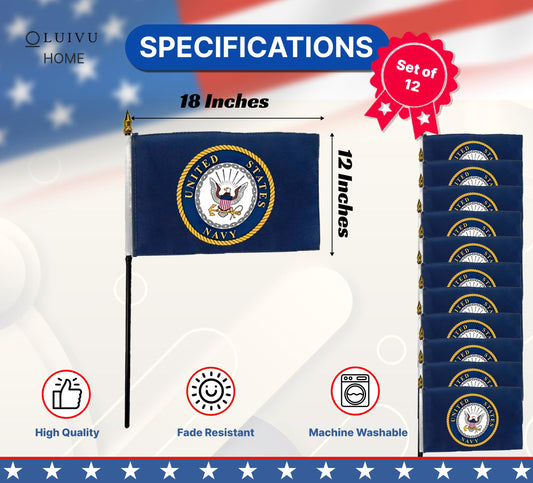 Pack of 12 (Dozen) 4x6 Inch U.S. National Emblem Military Service Miniature Desk & Table Flags - Polyester Small Mini Military Stick Flags
