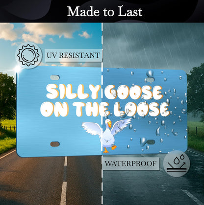 6x12.25 Inch Personalized Funny Silly Goose on The Loose License Plate Frame with 4 Holes and Screws - Decorative License Plate Frame Front