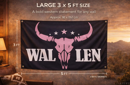 3x5 ft Western Pink Bull Skull Flag – Cowboy Wall Banner