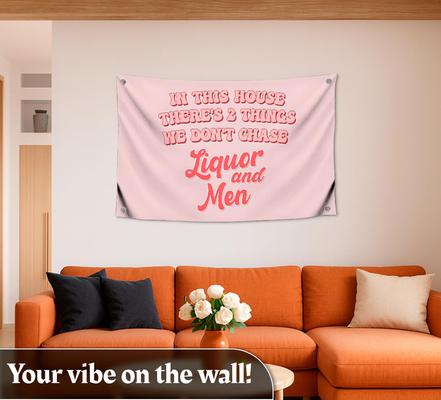 3x5 FT Liquor and Men Flag with 4 Brass Grommets - Meme Tapestries Funny Single Sided Flag Banners for Room Teen - Funny Tapestry for Bedroom