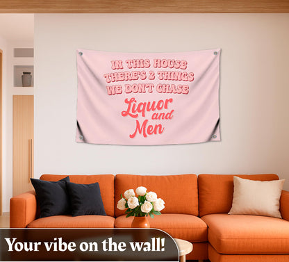 3x5 FT Liquor and Men Flag with 4 Brass Grommets - Meme Tapestries Funny Single Sided Flag Banners for Room Teen - Funny Tapestry for Bedroom