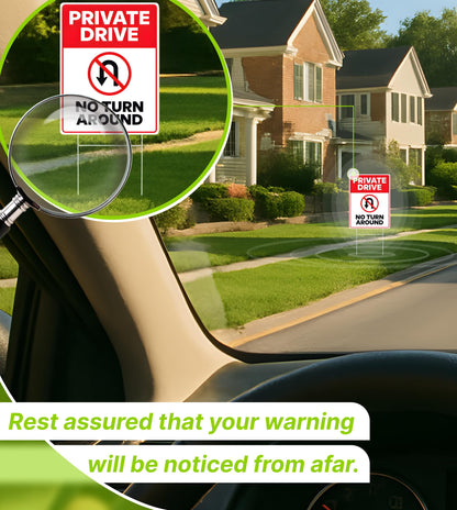 3X Private Drive No Turn Around Sign with Metal Stakes - 12x8 Inches Do Not Enter No Trespassing Double sided Signs