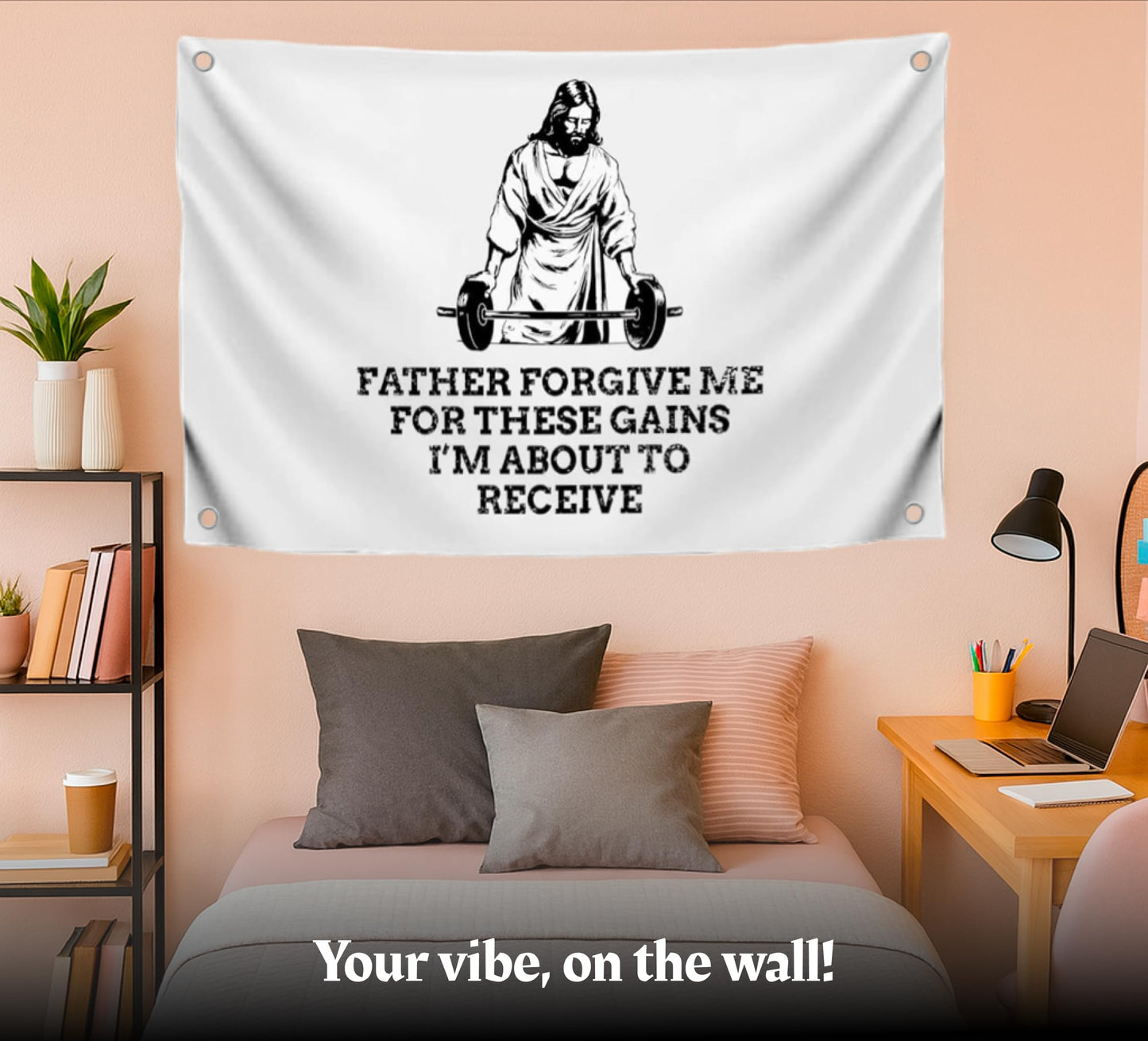 3x5 Ft Quote Polyester Flag "Father Forgive Me For These Gains I’m About To Receive" with 4 Grommets - Motivational Wall Single Sided Banner
