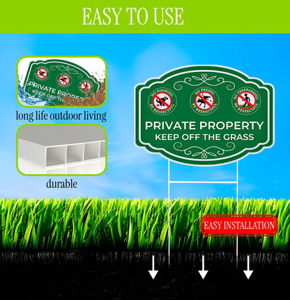3X Double Sided 12x16 Inches Private Property Keep Off The Grass Yard Plastic Signs with Metal Stakes