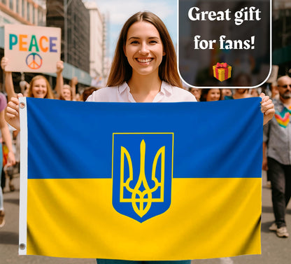 3x5 Feet Ukrainian Coat of Arms Single Sided Flag with Two Brass Grommets - Polyester Country Flag for Indoor or Outdoor. Ukraine Flags for House Yard