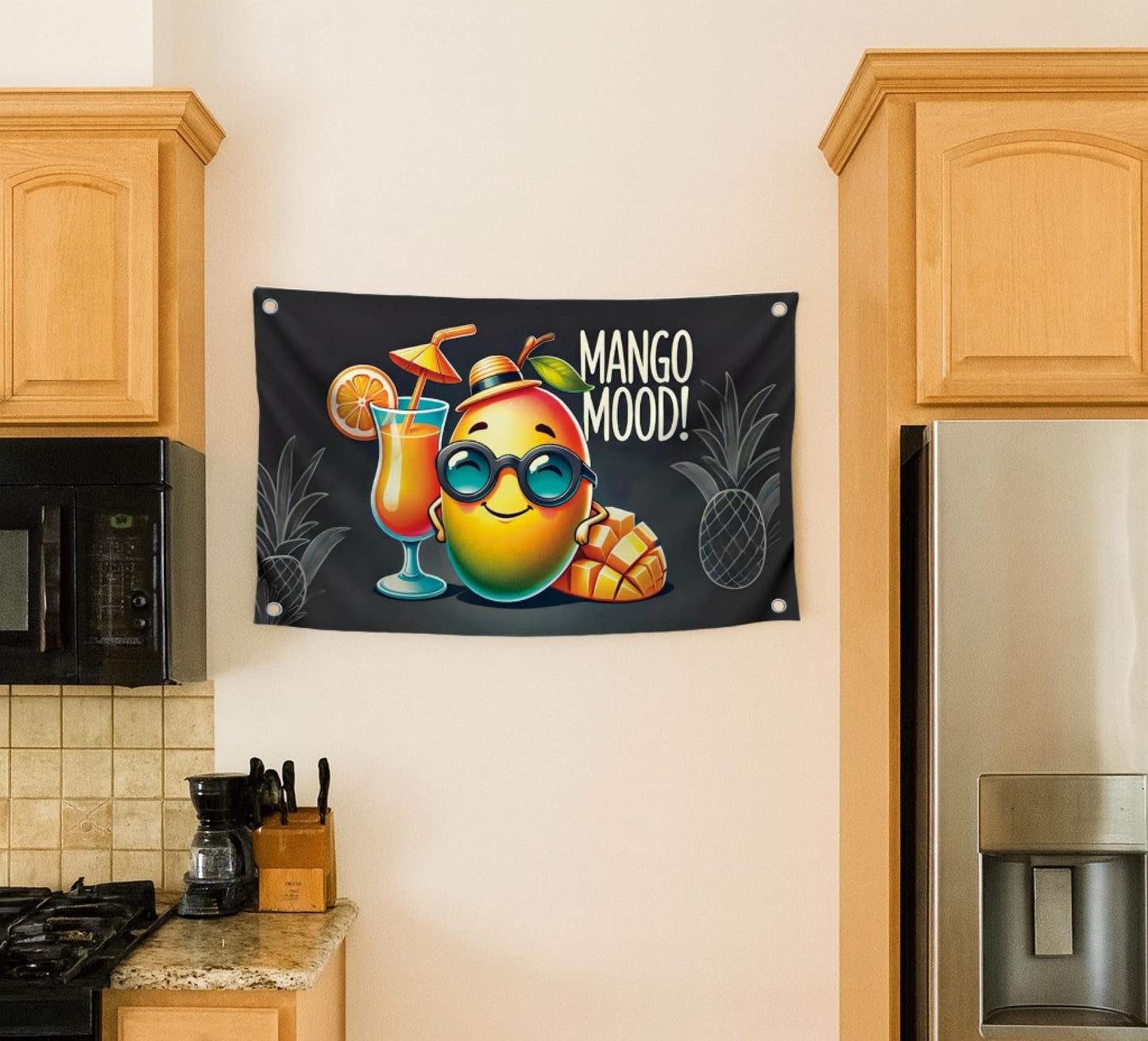 3x5 Feet Single Sided Flag with 4 Brass Grommets - Tropical Mango Mood Polyester Flags with Cocktail - Cool Bannner for Summer Party