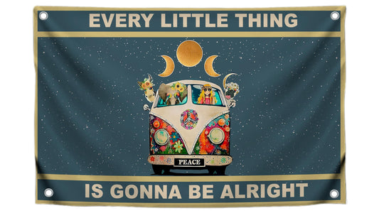 3x5 Feet Summer Flag "Eevery Little Thing Is Gonna Be Alright" with Four Brass Grommets - Vintage Hippie Poster for Home Room - Polyester Office Wall