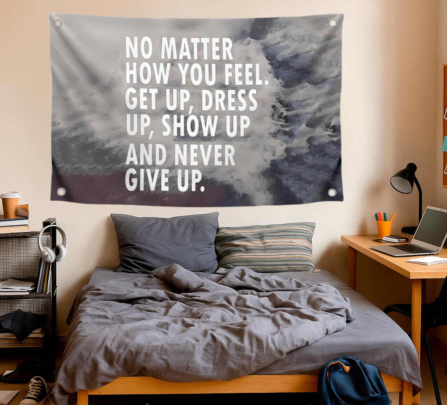 3x5 Ft Quote Single Sided Flag "No Matter How You Feel" with 4 Brass Grommets - Motiv Gym Flags for Room Guys - Inspirational Cool Flag for Home Gym