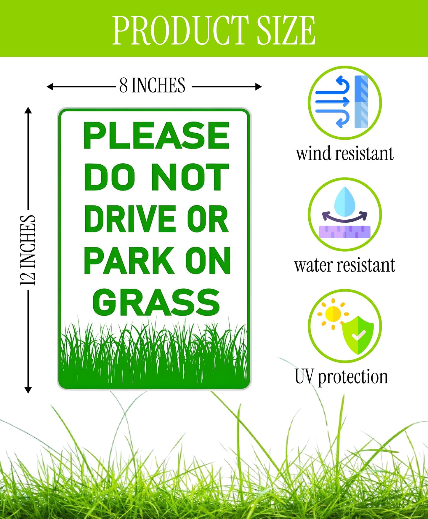 12х8 inch 3X Please Do Not Drive Or Park On Grass Double Sided Plastic Signs with Metal Wire H-Stakes