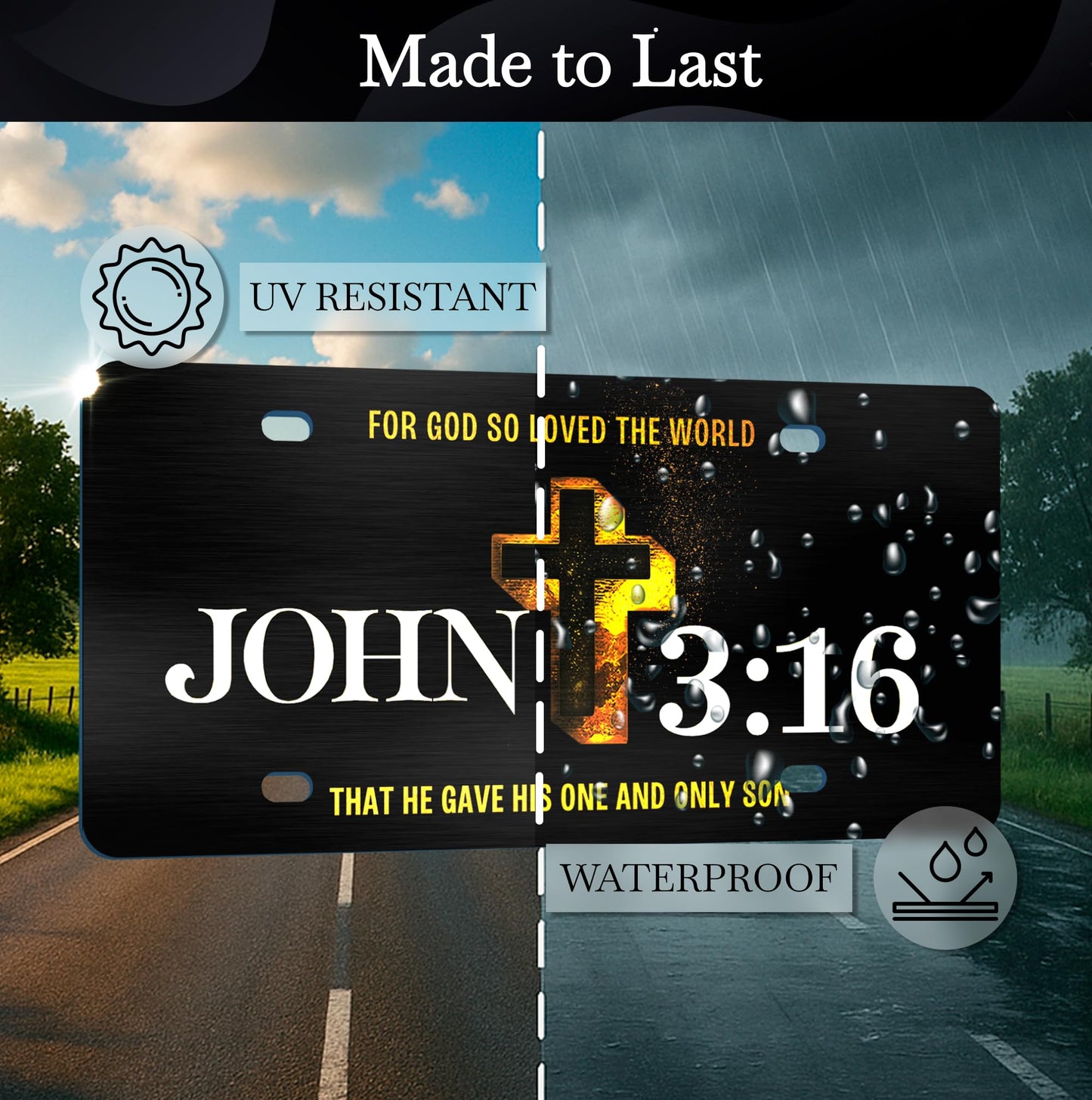 6x12.25 Inch Personalized John 3:16 Religious License Plate Frame with 4 Holes and Screws - Standart Cars USA Frame for Front