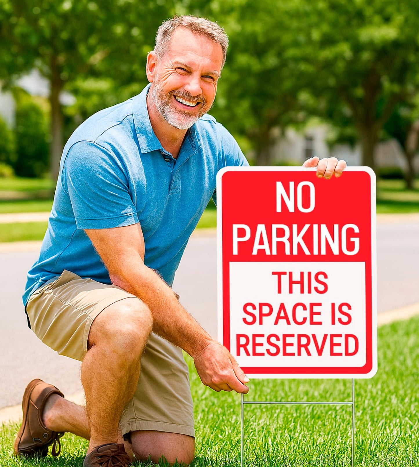 Set of 3 Double Sided 12x16 Inches No Parking This Space Is Reserved Sign with Metal Wire H-Stakes.Plastic Reserved Parking Indoor or Outdoor Sign Use