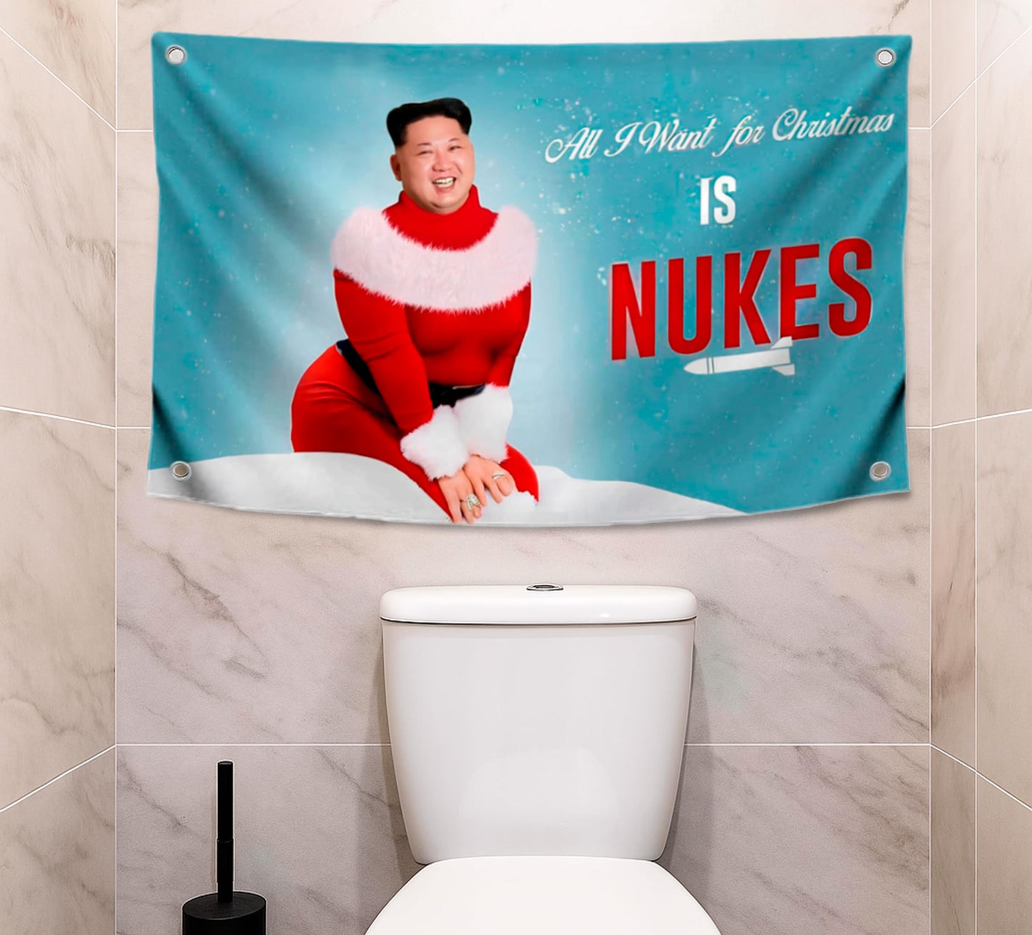 3x5 Ft Kim Meme Polyester Flag with Four Brass Grommets - Single Sided Banner All I Want for Christmas is Nukes - Funny Flag for College Party