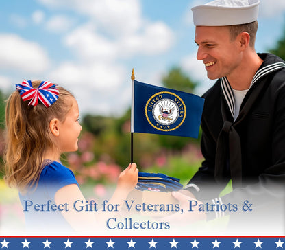 Pack of 12 (Dozen) 4x6 Inch U.S. National Emblem Military Service Miniature Desk & Table Flags - Polyester Small Mini Military Stick Flags