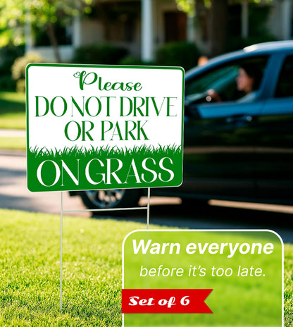 8x12 inch 6X Please Do Not Drive or Park on Grass Yard Plastic Sign With H-Stakes