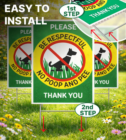ULVEOL Set of 3 Double Sided 12x8 Inches Please Be Respectful No Poop And Pee Thank You Sign with Metal Stakes
