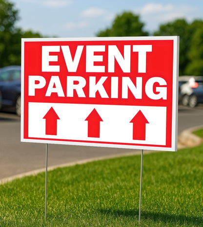 Double Sided Event Parking Sign with Metal H-Shaped Stakes - Post with Arrows Right Outdoor 12x8 Corrugated Plastic - Road Traffic Signs for Events