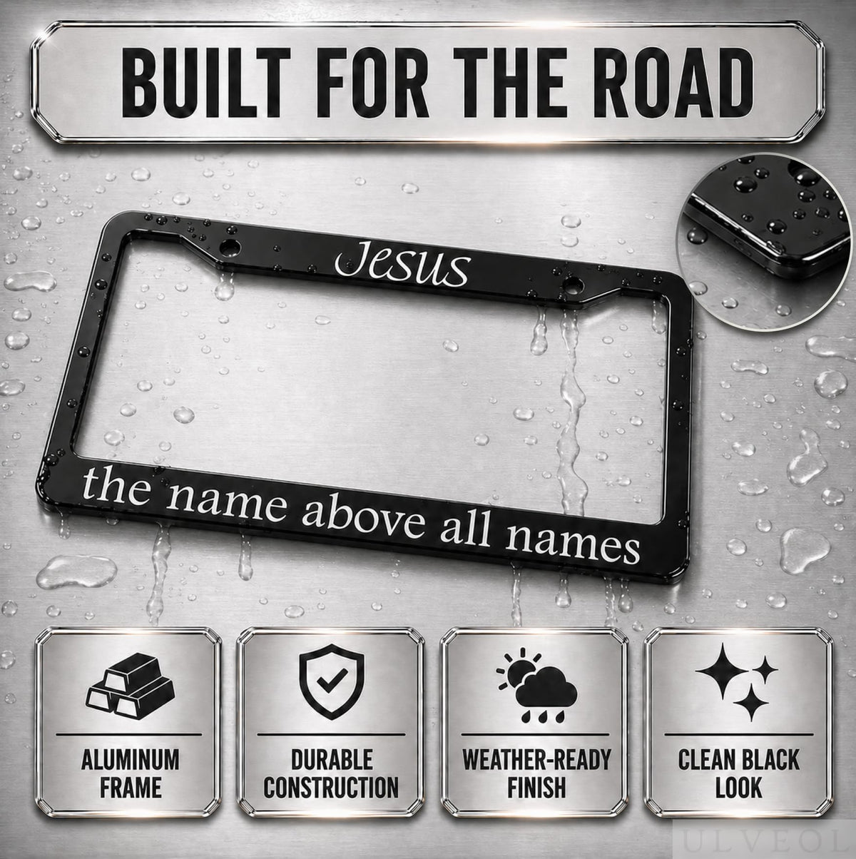 6x12.25 in Jesus The Name Above All Names License Plate Frame – Black Aluminum