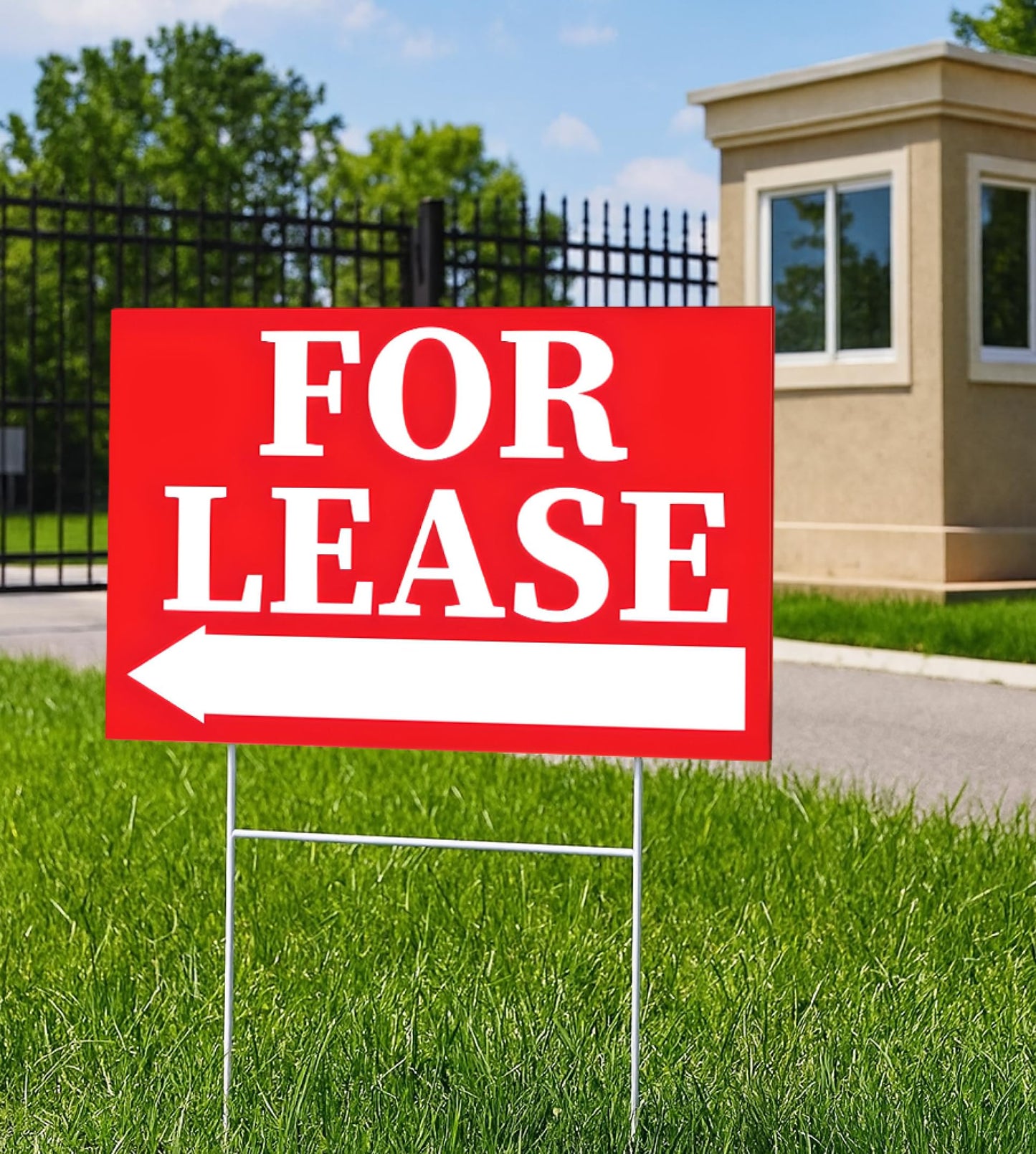Pack of 3 Double sided Corrugated Plastic Red White for Lease Sign with H Stake 12" x 8" inch - Tall Stands for Outdoor House Business Supplies