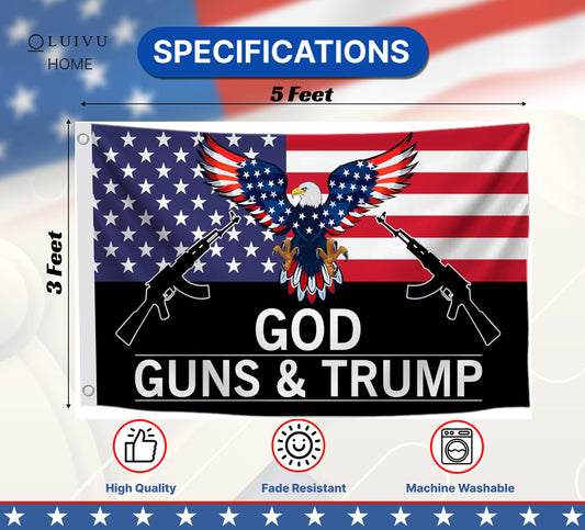 3x5 Feet God Guns And with Two Brass Grommet Polyester Single Sided Flag - US Americans American Eagle Flags. Republican Political Rebel Flags Outdoor