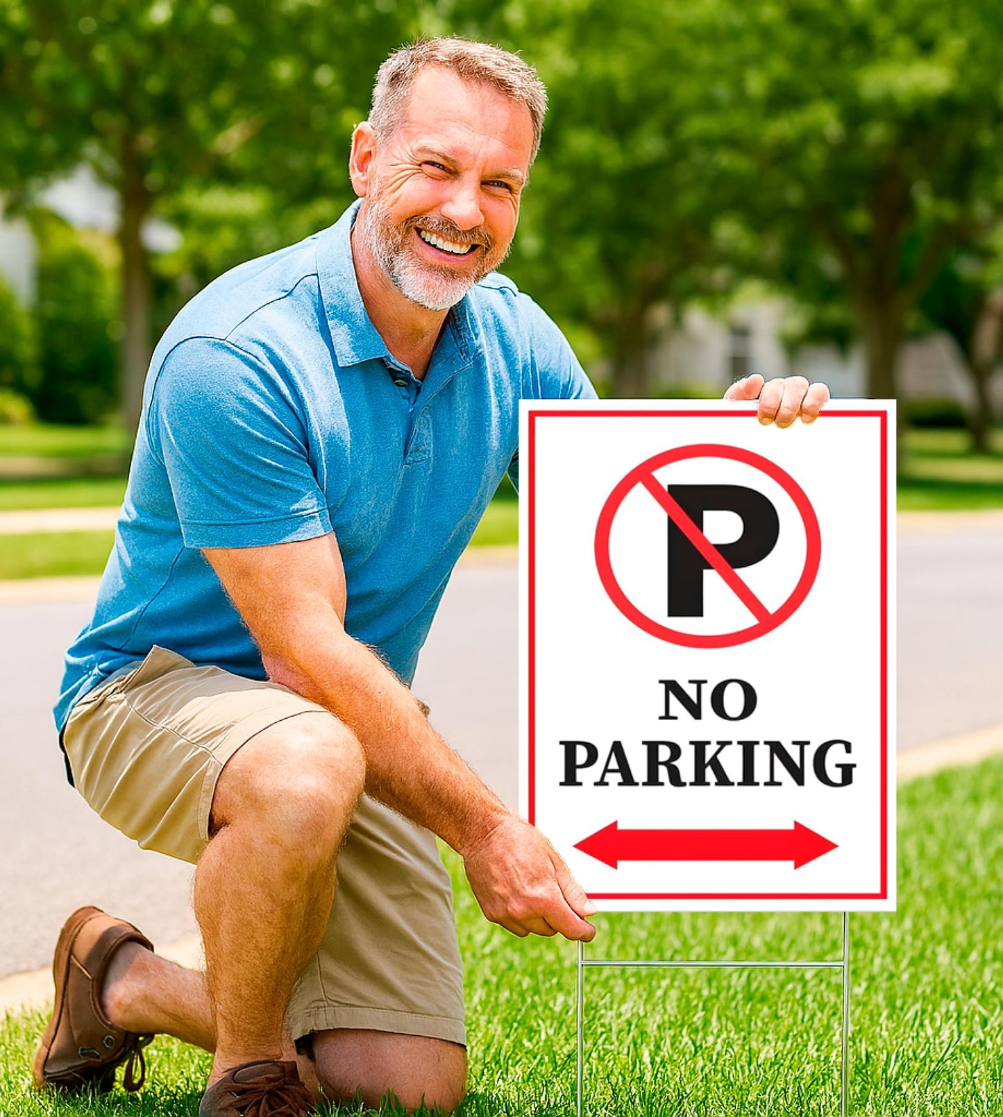 Pack of 3 No Parking Double sided Signs with H Stake 12" x 8" inch.Plastic Private Property No Parking Sign for Outdoor Driveway Yard Lawn Decorations