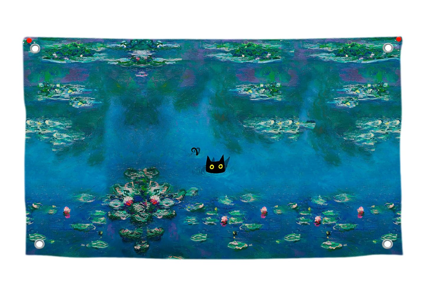3x5 Ft Funny Water Lillies Black Cat Single Sided Flag with 4 Grommets - Tapestry Cat Floral Banner Abstract Farmhouse Gallery or Aesthetic Room Decor