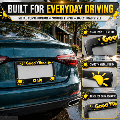6x12 in Good Vibes Only Sunshine License Plate Frame – Black & Yellow