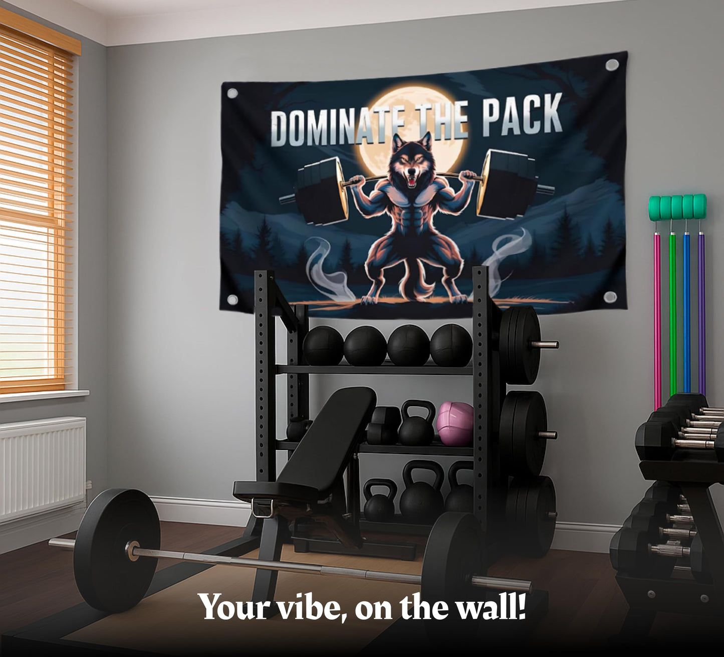 3x5 Feet Motivation Wolf Flag "Dominate The Pack" with Four Brass Grommets - Inspirational Banner with Cool Motivation - Motivational Gym Banner