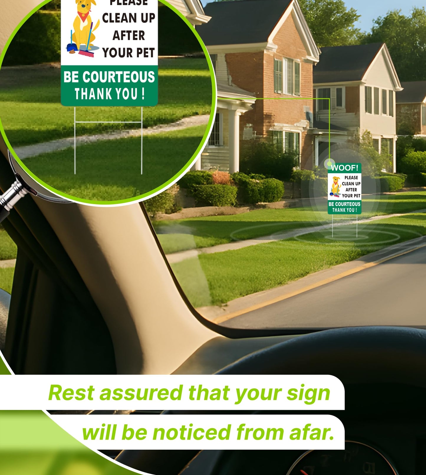 3X Double Sided 12x8 Please Clean Up After Your Pet Sign - Lawn Fun Pet Plastic Signs - Signs to Curb Your Dog with Metal H-Shaped Stakes