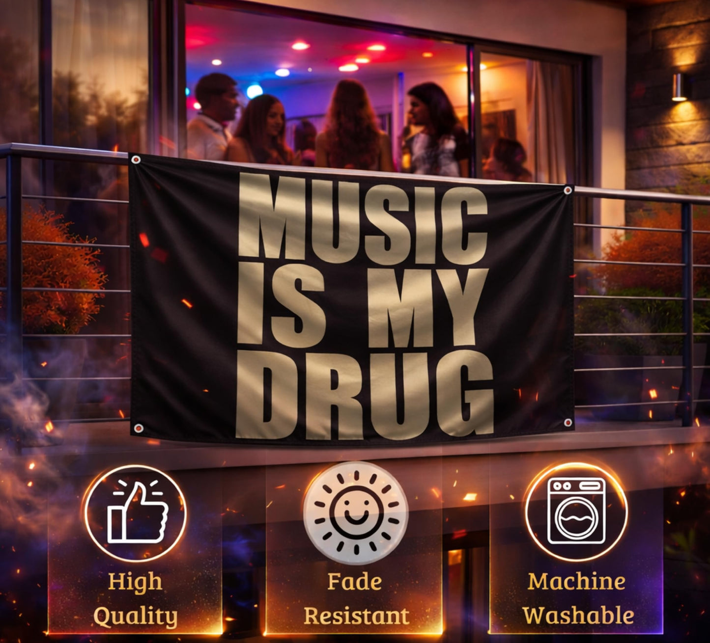 3x5 Feet Musical Quote Flag "Music Is My..." with Four Brass Grommets - Black Single Sided Musical Banner for Wall Decoration - Polyester Party Flags