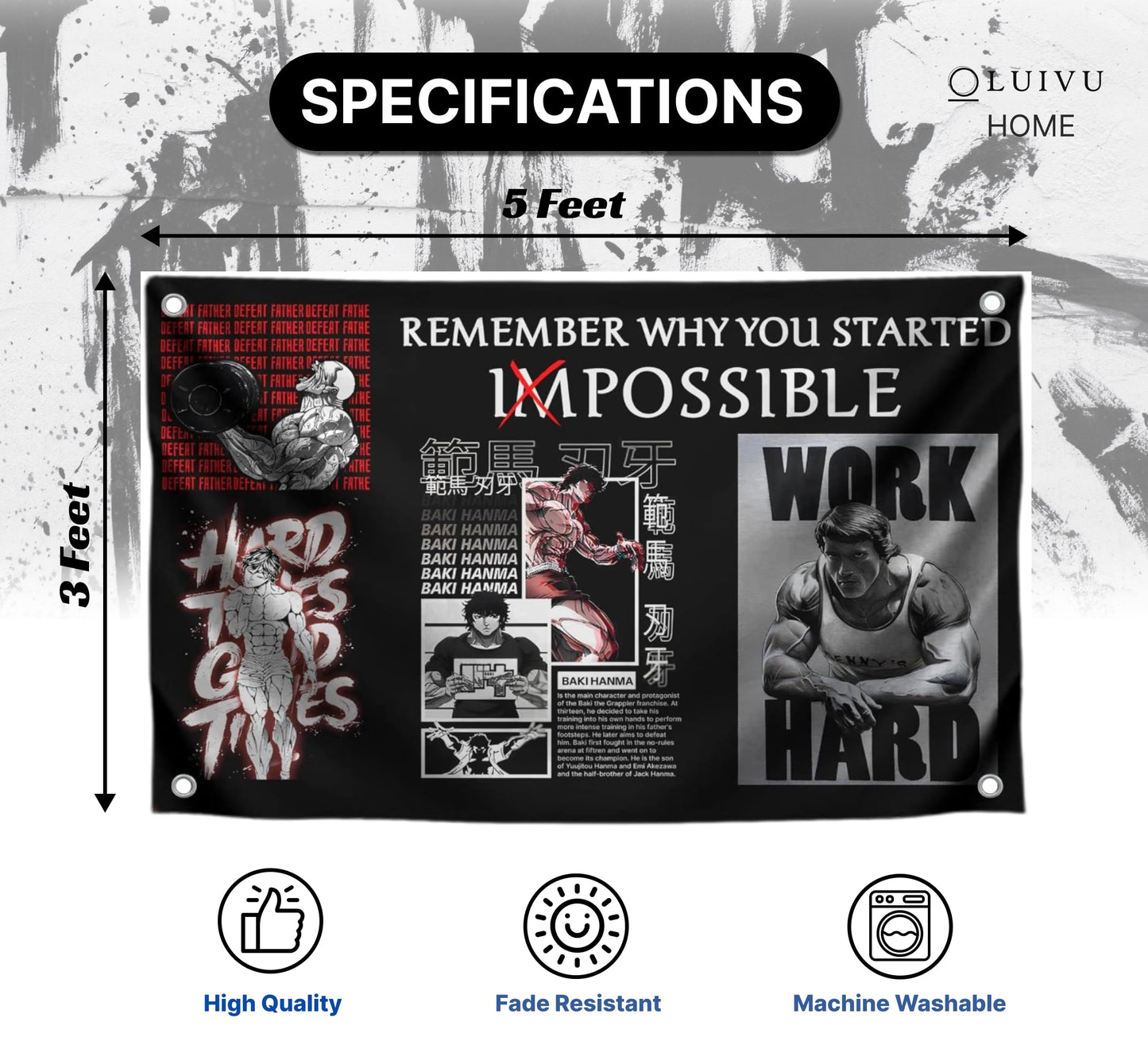 3x5 Feet Motivational Gym Polyester Flag "Remember Why You Started" with Four Brass Grommets - Schwarzenegger Banner for Gym.Work Hard Wall Decoration