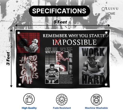 3x5 Feet Motivational Gym Polyester Flag "Remember Why You Started" with Four Brass Grommets - Schwarzenegger Banner for Gym.Work Hard Wall Decoration