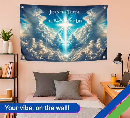 3x5 Feet Sky Flag with Quote '' Truth the Way the Life'' Poster for Home with Four Brass Grommets - Great College Decor - Single Sided Banner