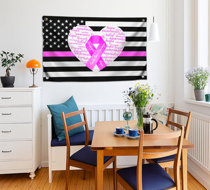 3x5 Fееt Breast Cancer Awareness Ribbon Polyester Flag with 4 Brass Grommets - Outdoor Hope Faith Courage Strength Decor Single Sided Banner