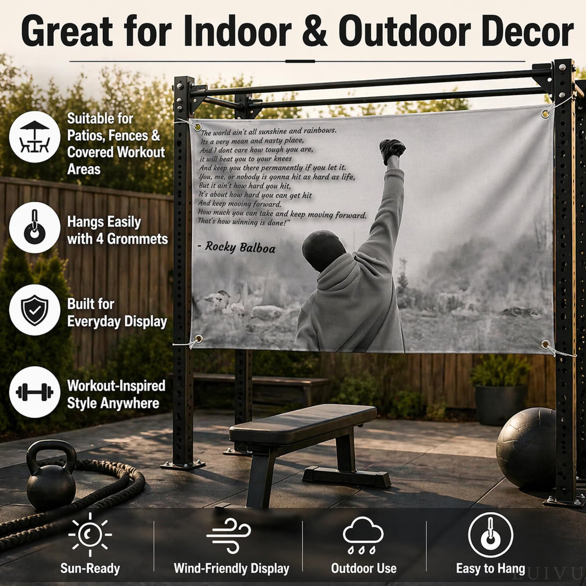 3x5 ft Rocky Motivational Gym Flag – Boxing Wall Banner for Home Gym & Dorm