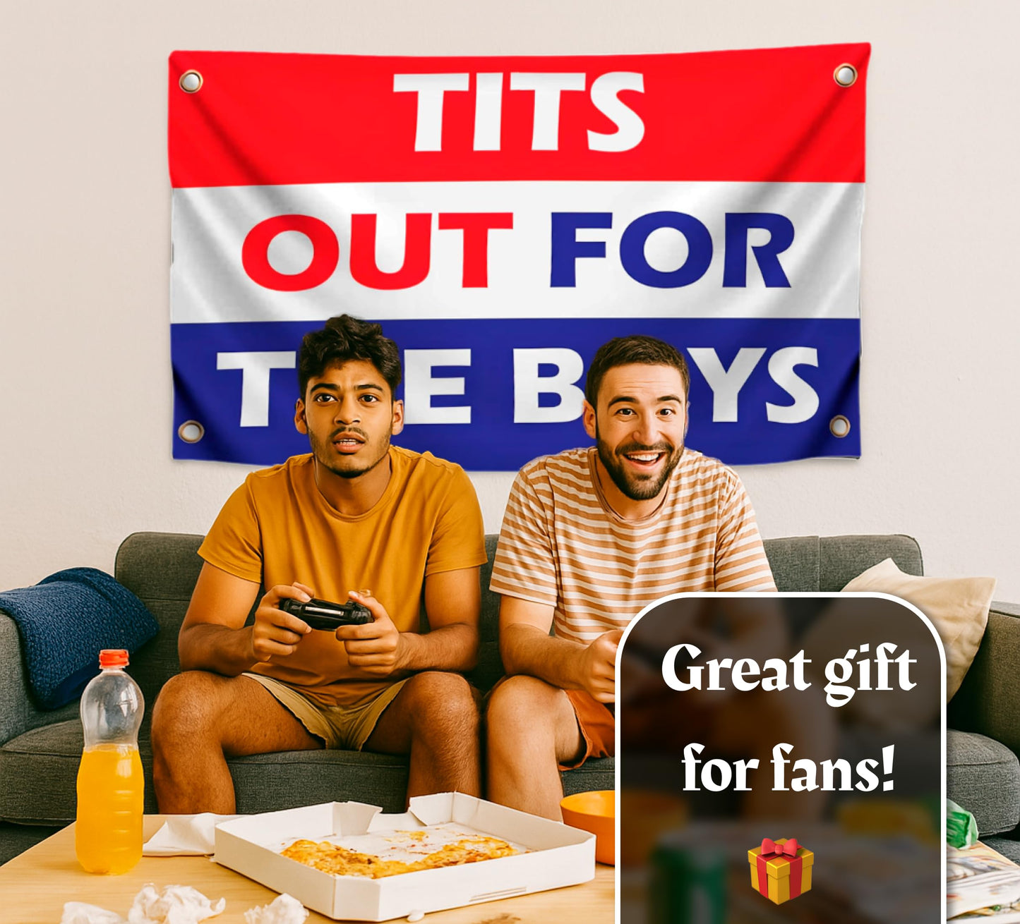 3x5 Feet Tits Tots Out for the Boys Flag with 4 Brass Grommets - Cool Single Sided Flags for College Dorm Room Guys Man Cave Frat Bedroom