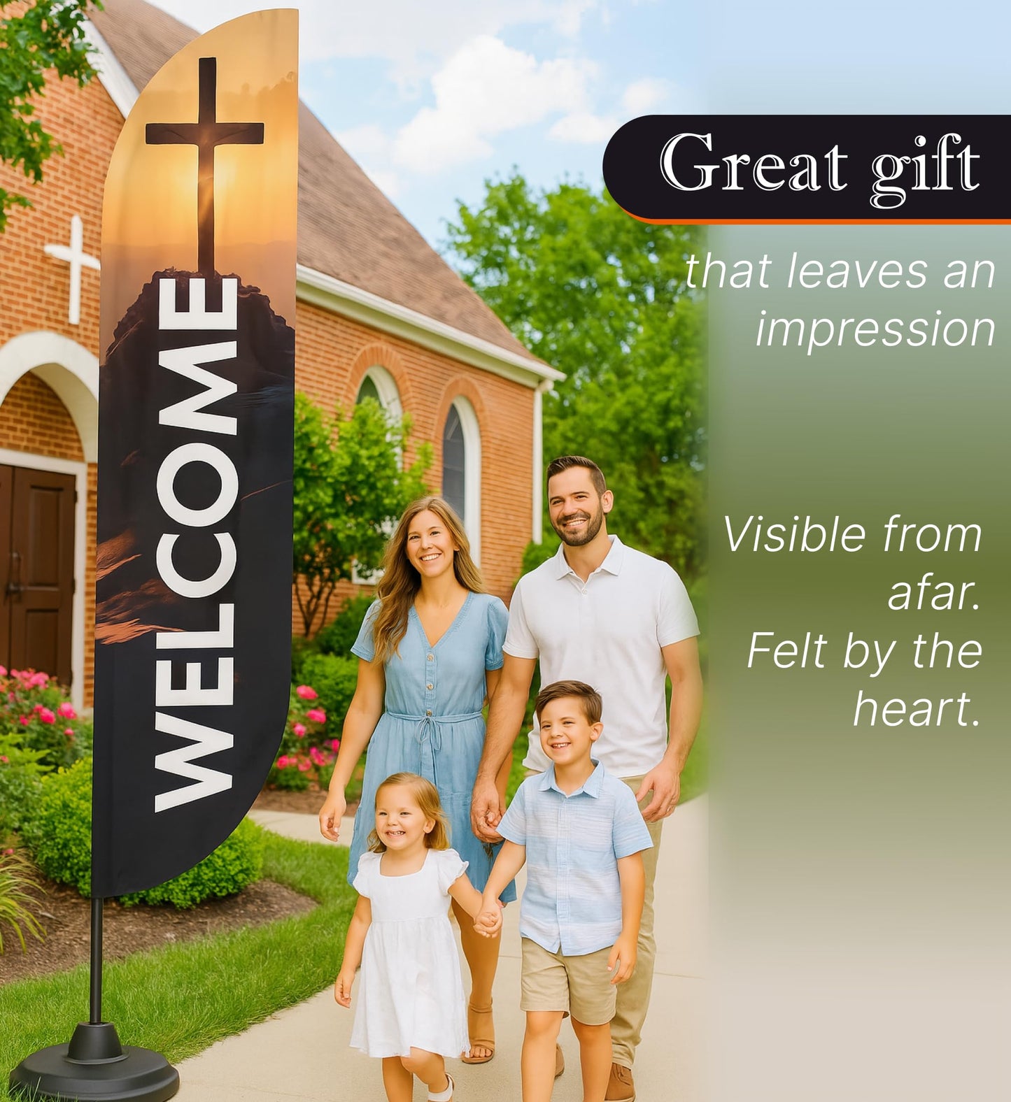 12x2.5 Feet Tall Feather Flags "Welcome" - Single Sided Feathers Banners Church Themed - Tall Advertising Flag for Outdoor Garde